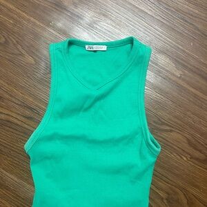 Zara Green Fitted Sleeveless Tank Top